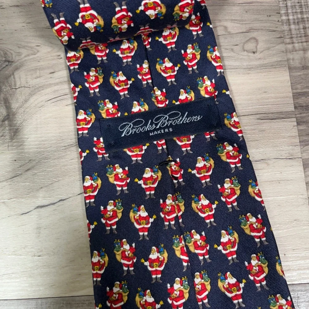 Brooks Brothers Makers Santa Claus Tie Mens Silk Holiday Christmas Navy USA Made